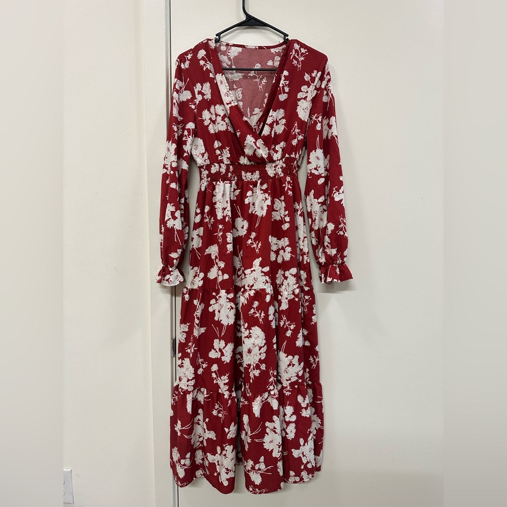 Floral Long Sleeve Dress in Red